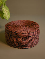 Handcrafted Sabai Grass Round Multi-Utility Basket with Lid - Chocolate Brown
