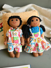Artisan Handcrafted Indian Couple Fabric Dolls - Raj and Diya (Set of 2)