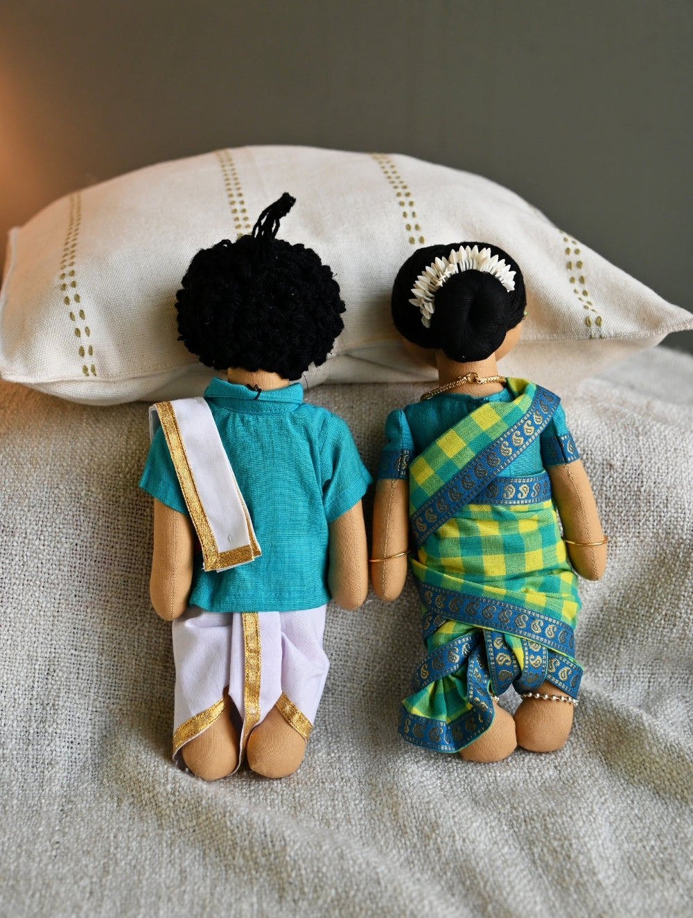 Artisan Handcrafted Indian Couple Fabric Dolls - Shekaran and Mani Meghalai (Set of 2)