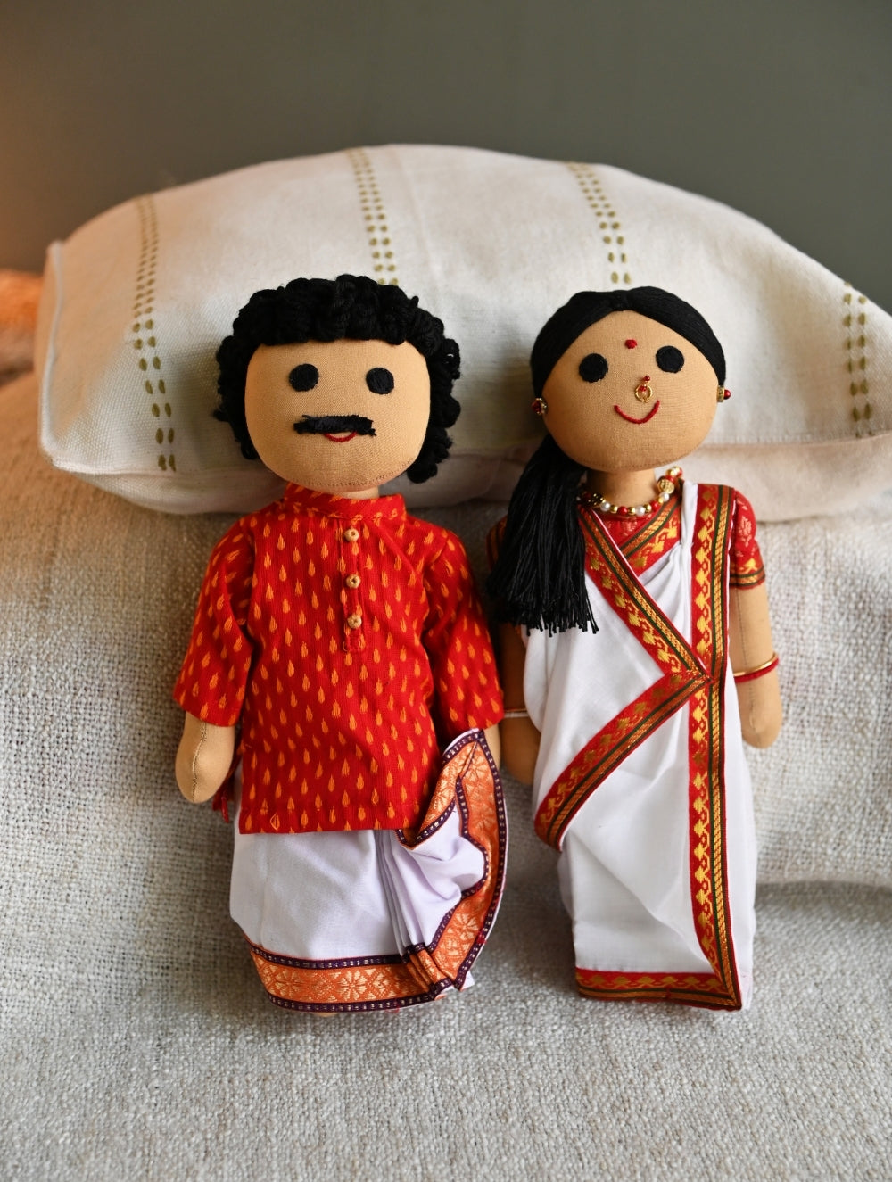 Artisan Handcrafted Indian Couple Fabric Dolls - Binoy and Munmun (Set of 2)