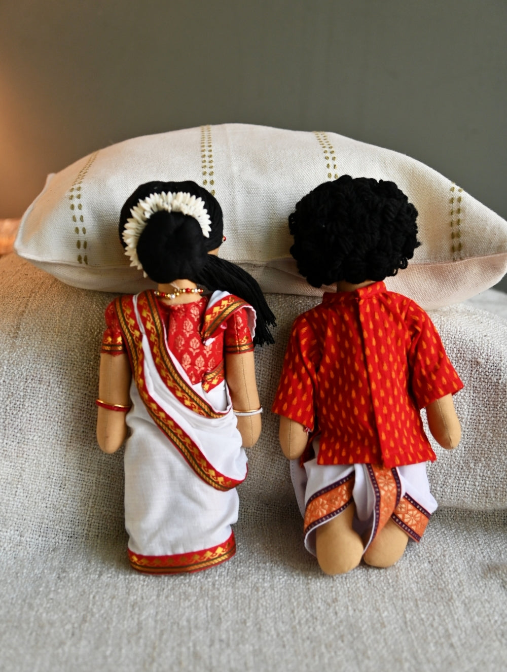 Artisan Handcrafted Indian Couple Fabric Dolls - Binoy and Munmun (Set of 2)