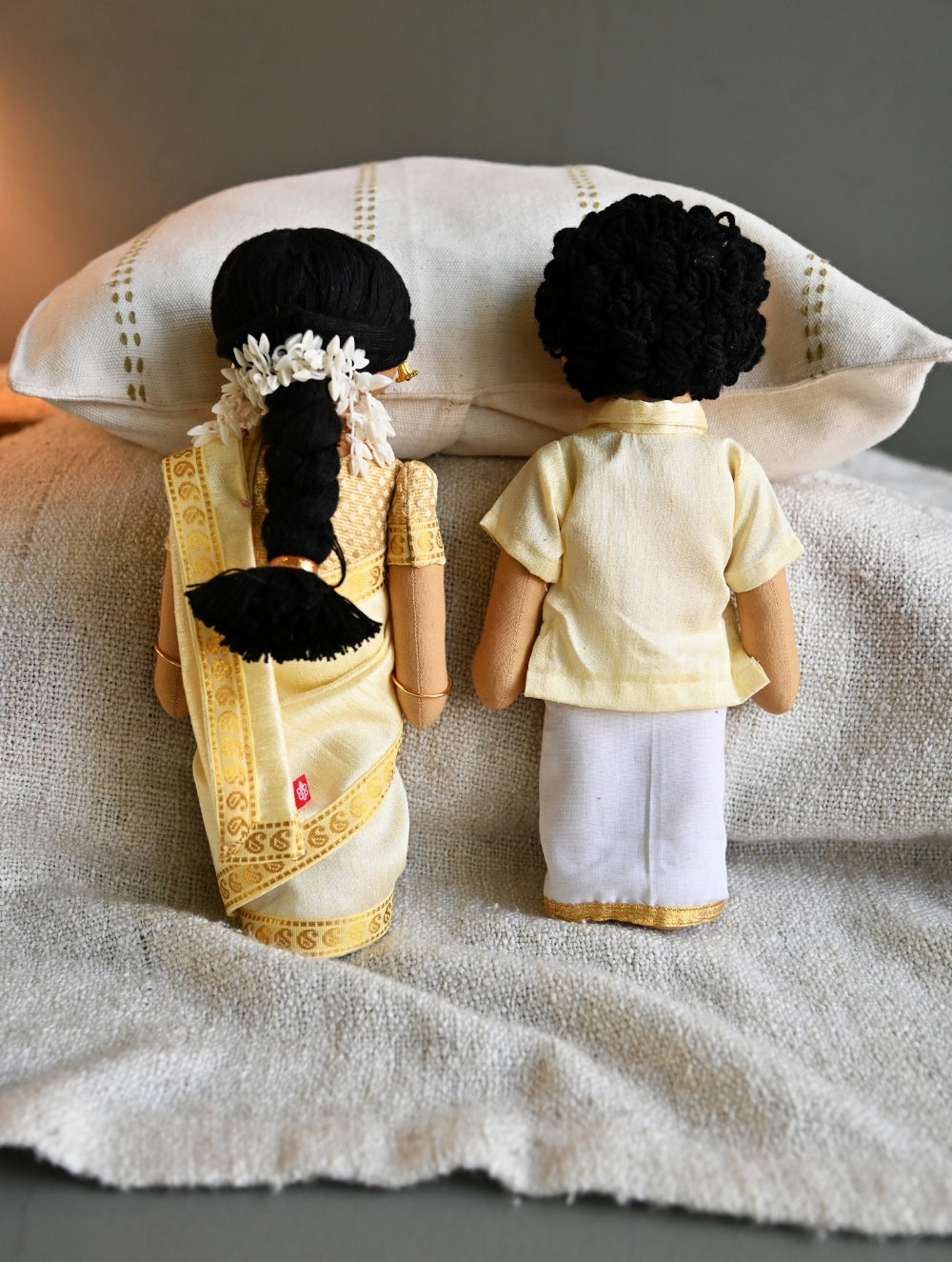 Artisan Handcrafted Indian Couple Fabric Dolls - Omana Kutty and Lalettan (Set of 2)