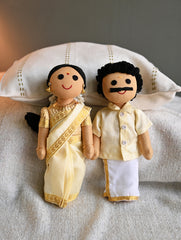Artisan Handcrafted Indian Couple Fabric Dolls - Omana Kutty and Lalettan (Set of 2)
