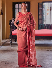 Bengal Vibes. Handwoven Jamdani Soft Mul Cotton Saree - Coral Red