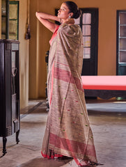 Bengal Vibes. Handwoven Jamdani Soft Mul Cotton Saree - Grey Whisper