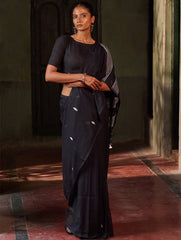 Bengal Vibes. Handwoven Jamdani Soft Mul Cotton Saree - Deep Monochrome