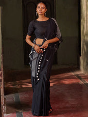 Bengal Vibes. Handwoven Jamdani Soft Mul Cotton Saree - Deep Monochrome