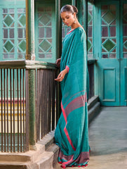Bengal Vibes. Handwoven Jamdani Soft Mul Cotton Saree - Peacock Green