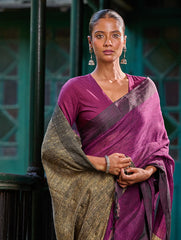 Bengal Vibes. Elegant Handwoven Linen Saree - Mulberry Patch