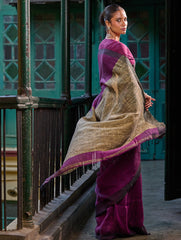 Bengal Vibes. Elegant Handwoven Linen Saree - Mulberry Patch