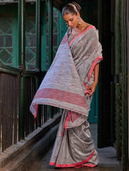 Bengal Vibes. Handwoven Jamdani Soft Mul Cotton Saree - Silver Smoke