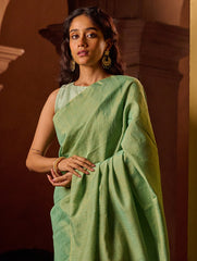 Bengal Elegance. Handwoven Tissue & Linen Saree - Sage Reverie