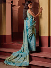 Bengal Elegance. Handwoven Tissue & Linen Saree - Mist Blue