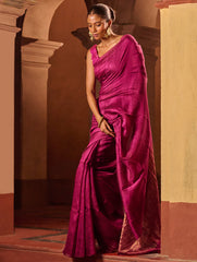 Bengal Elegance. Handwoven Soft Resham Matka Silk Saree - Berry Wine