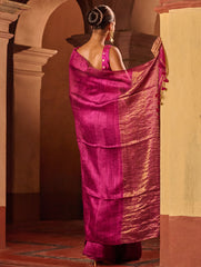 Bengal Elegance. Handwoven Soft Resham Matka Silk Saree - Berry Wine