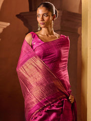 Bengal Elegance. Handwoven Soft Resham Matka Silk Saree - Berry Wine