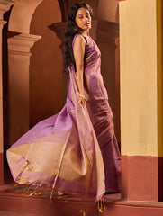 Bengal Elegance. Handwoven Tissue & Linen Saree - Dusky Mauve