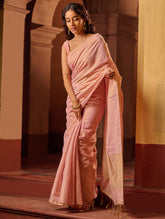 Bengal Elegance. Handwoven Tissue & Linen Saree - Soft Blush