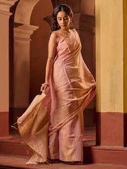 Bengal Elegance. Handwoven Tissue & Linen Saree - Soft Blush