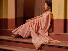Bengal Elegance. Handwoven Tissue & Linen Saree - Soft Blush