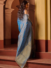 Bengal Elegance. Handwoven Tissue & Linen Saree - Blue Love