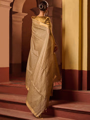 Bengal Elegance. Handwoven Silk Cotton Saree - Desert Taupe