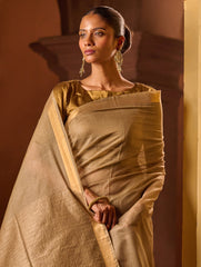 Bengal Elegance. Handwoven Silk Cotton Saree - Desert Taupe