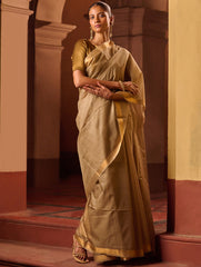 Bengal Elegance. Handwoven Silk Cotton Saree - Desert Taupe
