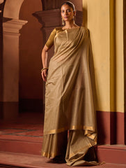 Bengal Elegance. Handwoven Silk Cotton Saree - Desert Taupe