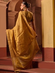 Bengal Elegance. Handwoven Tissue & Linen Saree - Ochre Gold