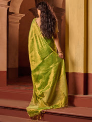 Bengal Elegance. Handwoven Tissue & Linen Saree - Golden Lime