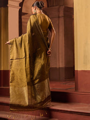 Bengal Elegance. Handwoven Tissue & Linen Saree - Dusky Bronze