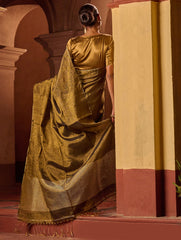 Bengal Elegance. Handwoven Tissue & Linen Saree - Dusky Bronze