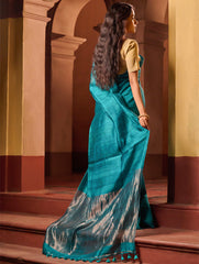 Bengal Elegance. Handwoven Soft Resham Matka Silk Saree - Peacock Teal