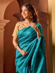 Bengal Elegance. Handwoven Soft Resham Matka Silk Saree - Peacock Teal