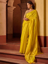 Bengal Elegance. Handwoven Soft Resham Matka Silk Saree - Sunlit Gold