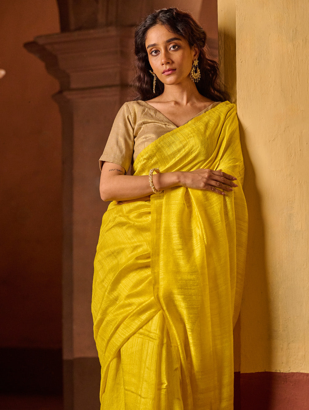 Bengal Elegance. Handwoven Soft Resham Matka Silk Saree - Sunlit Gold