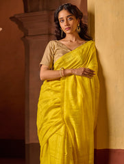 Bengal Elegance. Handwoven Soft Resham Matka Silk Saree - Sunlit Gold