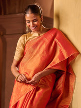 Bengal Elegance. Handwoven Tissue & Linen Saree - Golden Sunrise