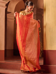 Bengal Elegance. Handwoven Tissue & Linen Saree - Golden Sunrise