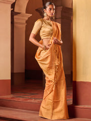 Bengal Elegance. Handwoven Tissue & Linen Saree - Peach Champagne