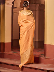 Bengal Elegance. Handwoven Tissue & Linen Saree - Peach Champagne