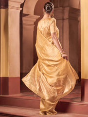 Bengal Elegance. Handwoven Soft Resham Matka Silk Saree - Sunlit Gold
