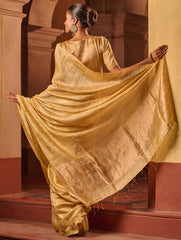 Bengal Elegance. Handwoven Soft Resham Matka Silk Saree - Sunlit Gold