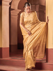 Bengal Elegance. Handwoven Soft Resham Matka Silk Saree - Sunlit Gold
