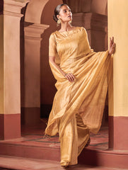 Bengal Elegance. Handwoven Soft Resham Matka Silk Saree - Sunlit Gold