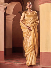 Bengal Elegance. Handwoven Soft Resham Matka Silk Saree - Sunlit Gold