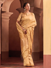 Bengal Elegance. Handwoven Soft Resham Matka Silk Saree - Sunlit Gold
