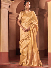 Bengal Elegance. Handwoven Soft Resham Matka Silk Saree - Sunlit Gold