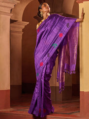 Bengal Elegance. Handwoven Soft Jamdani Resham Matka Silk Saree - Royal Iris
